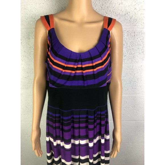 R&M Richards Purple, Black, White And Orange Sleeveless A-Line Dress Size 14 - Picture 3 of 9